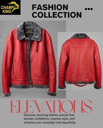 High Quality Leather Shearling Jacket with Grey Faux Fur Collar & Lining